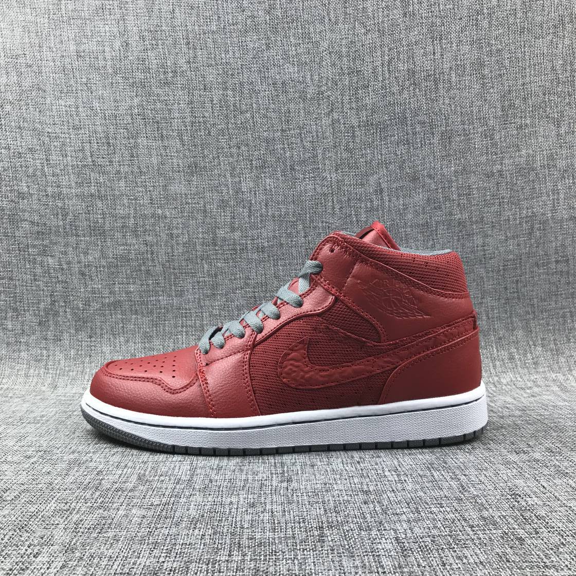 Jordan 1 Mid High-Top Sneakers in Red and Grey