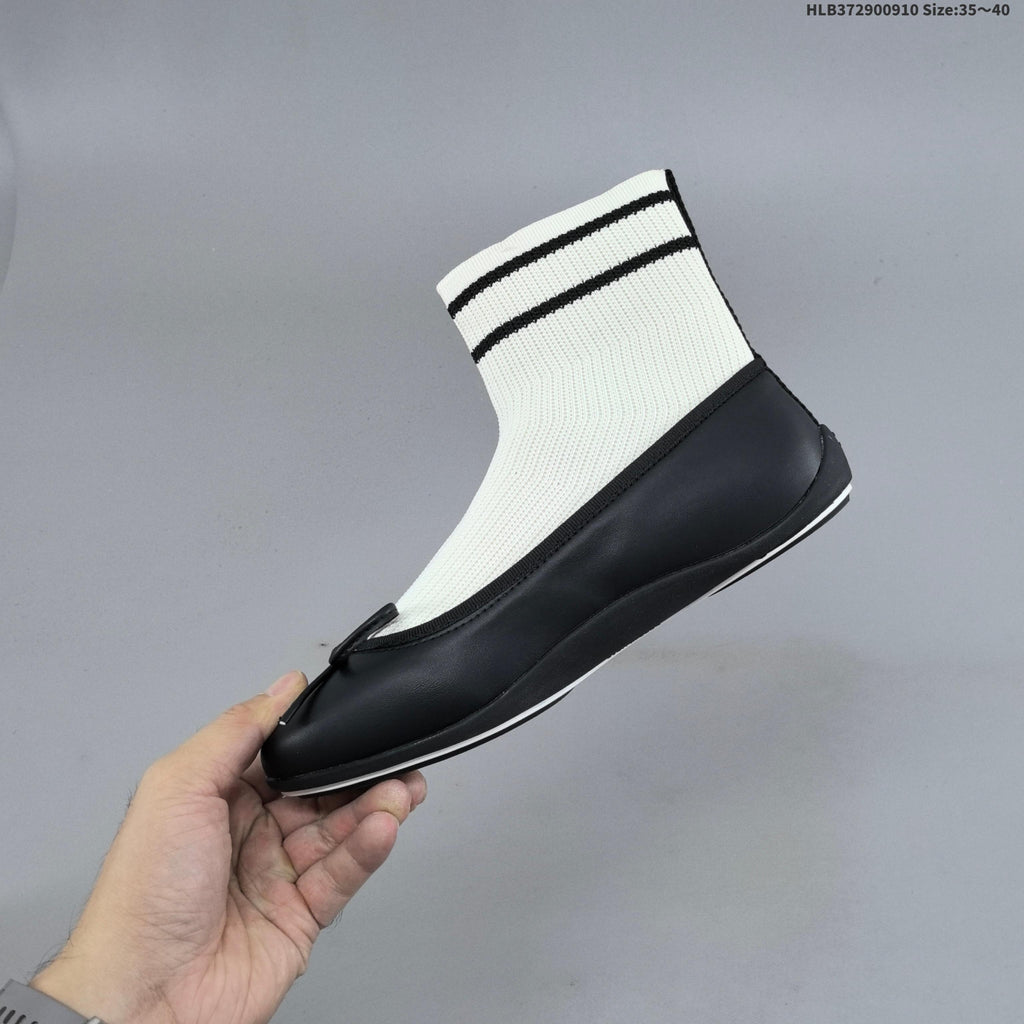 Chanel Sock Ballet Flats with Bow, Black and White