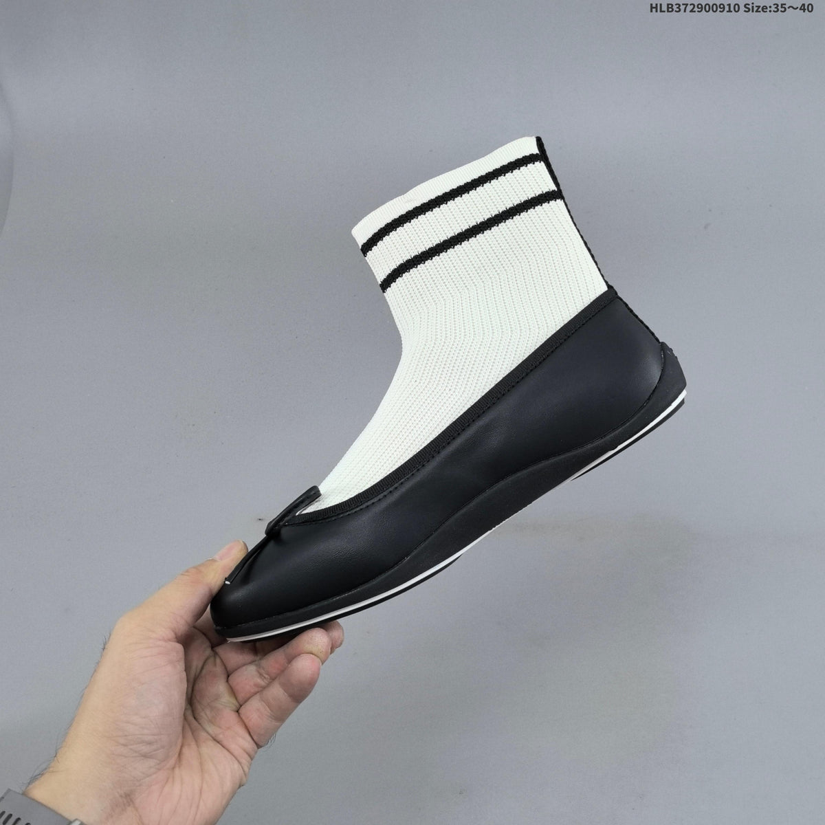 Chanel Sock Ballet Flats with Bow, Black and White
