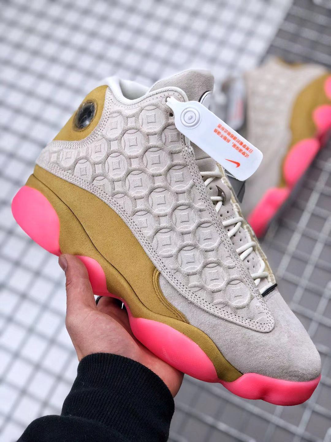 Air Jordan 13 CNY Sneakers in White, Gold and Pink