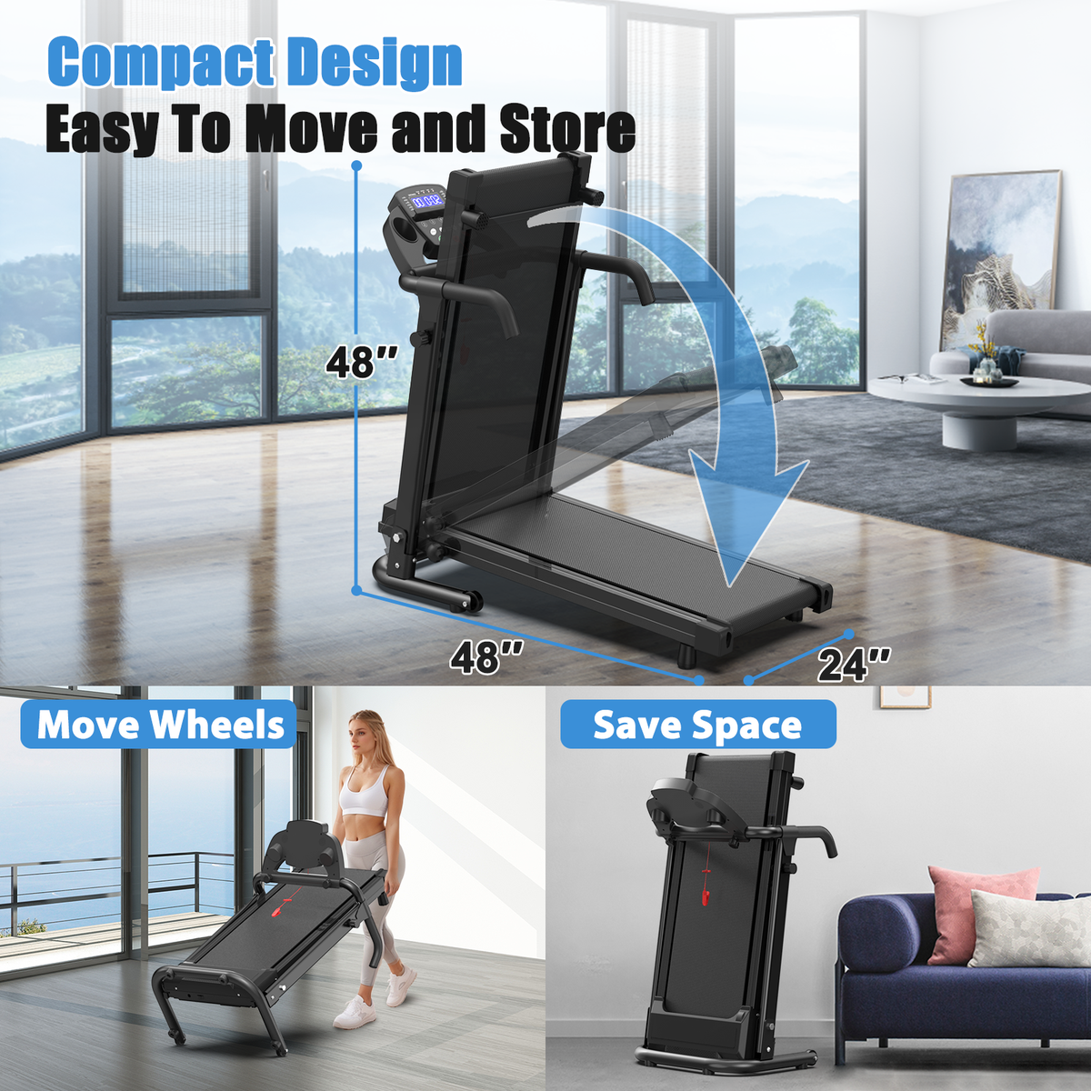 Black foldable treadmill W215P421553 - Product detail 5