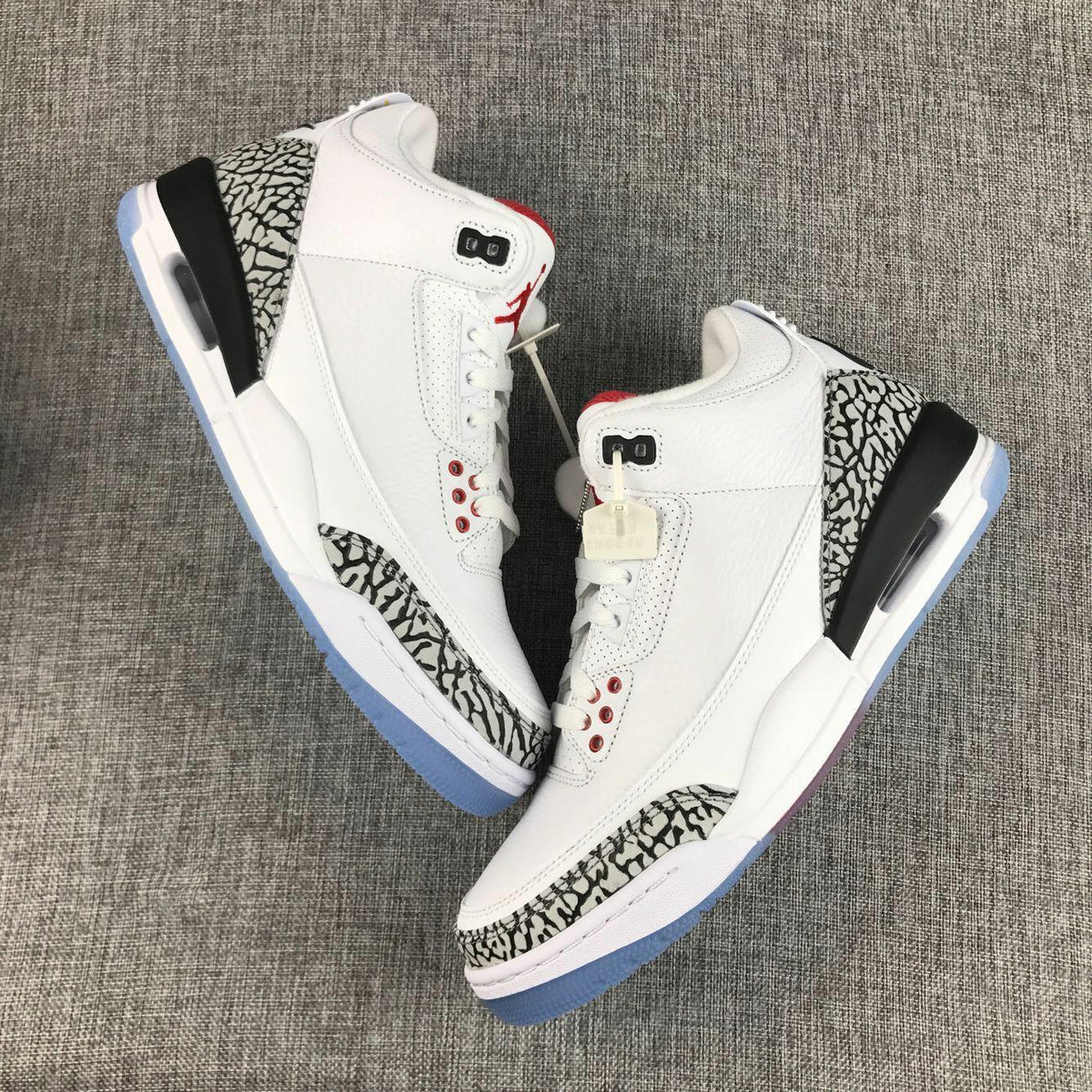 Jordan Air Jordan 3 White Cement Sneakers with Translucent Blue Sole