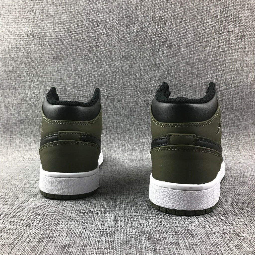 Jordan 1 Mid Sneakers in Black and Olive Green