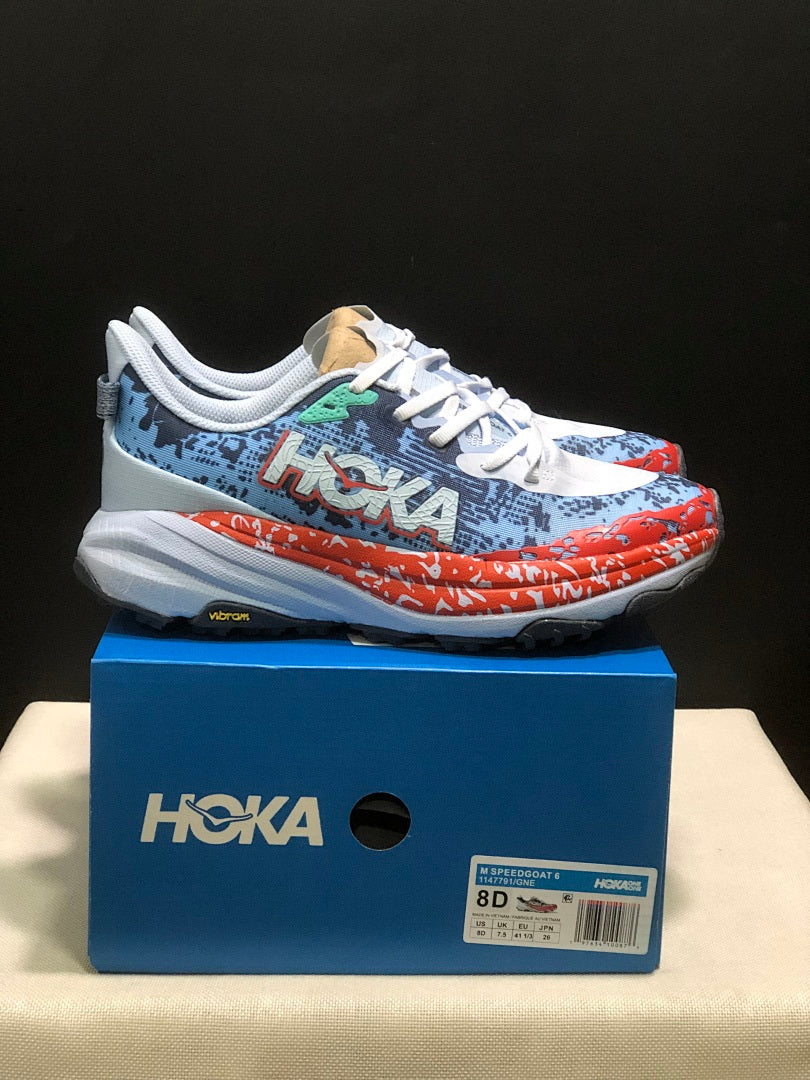 HOKA Speedgoat 6 Trail Running Shoes, Blue and Orange