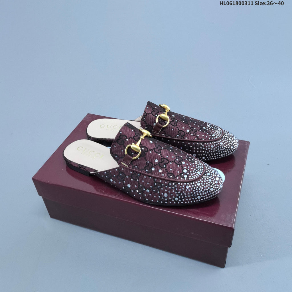 Gucci Princetown Crystal-Embellished Canvas Mule