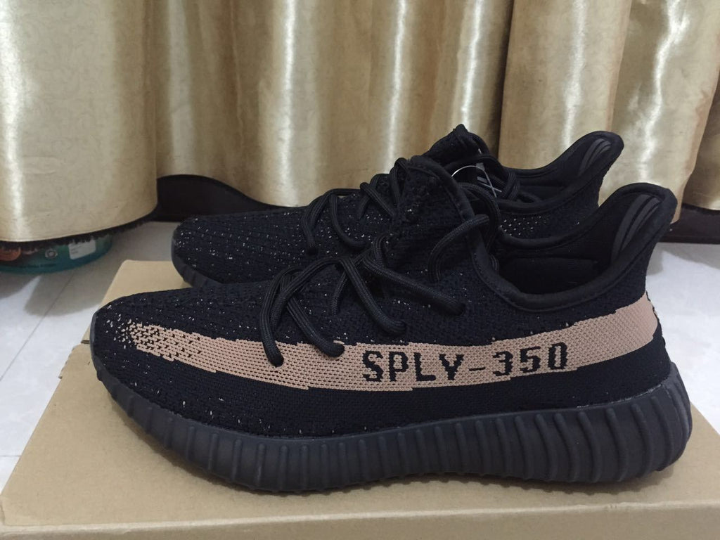 Yeezy 350 V2 Knit Sneakers in Black and Beige