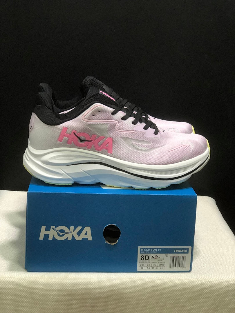 HOKA Clifton 10 Running Shoes in Pink and White
