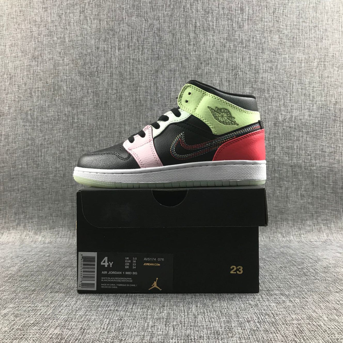 Jordan Air Jordan 1 Mid Sneakers Black Red Green Pink AV5174-076