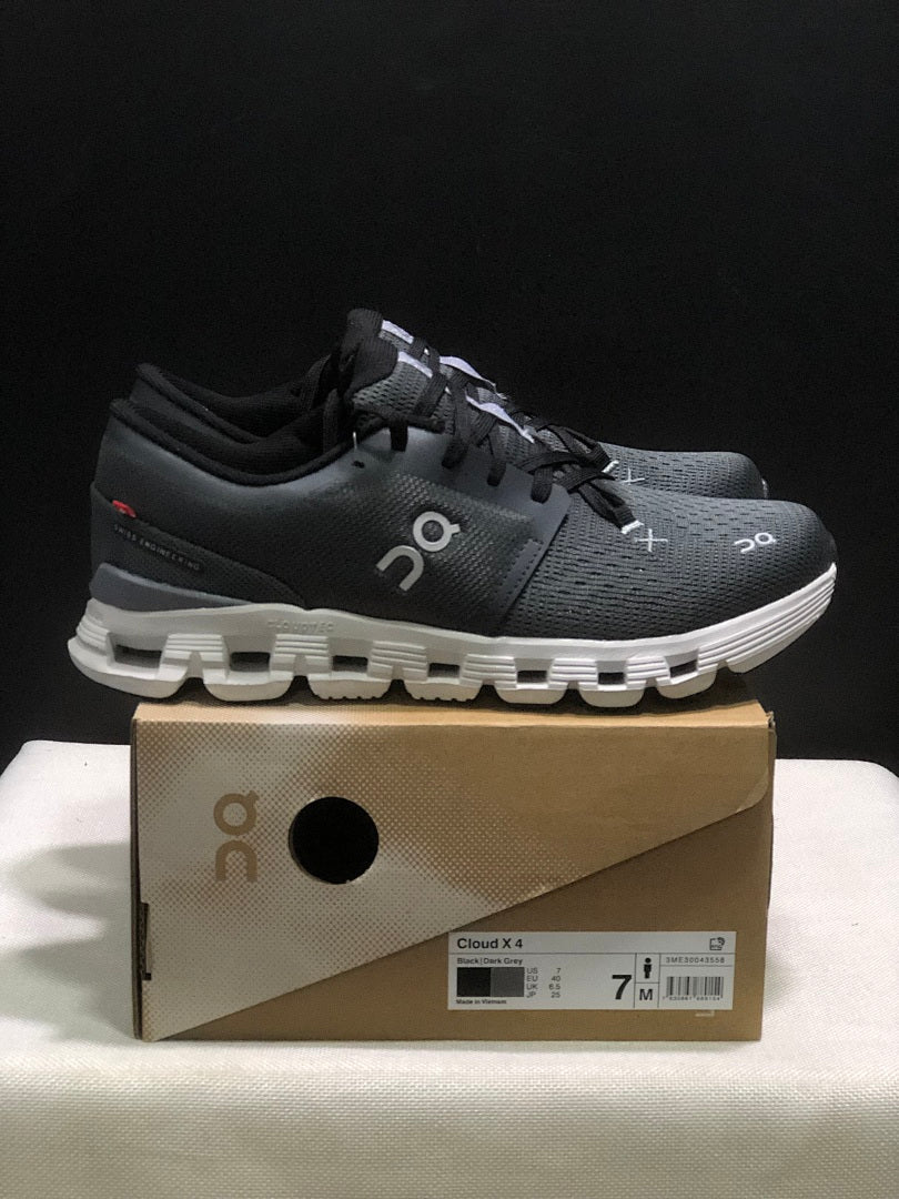 On Cloud X 4 Sneakers in Black and Dark Grey