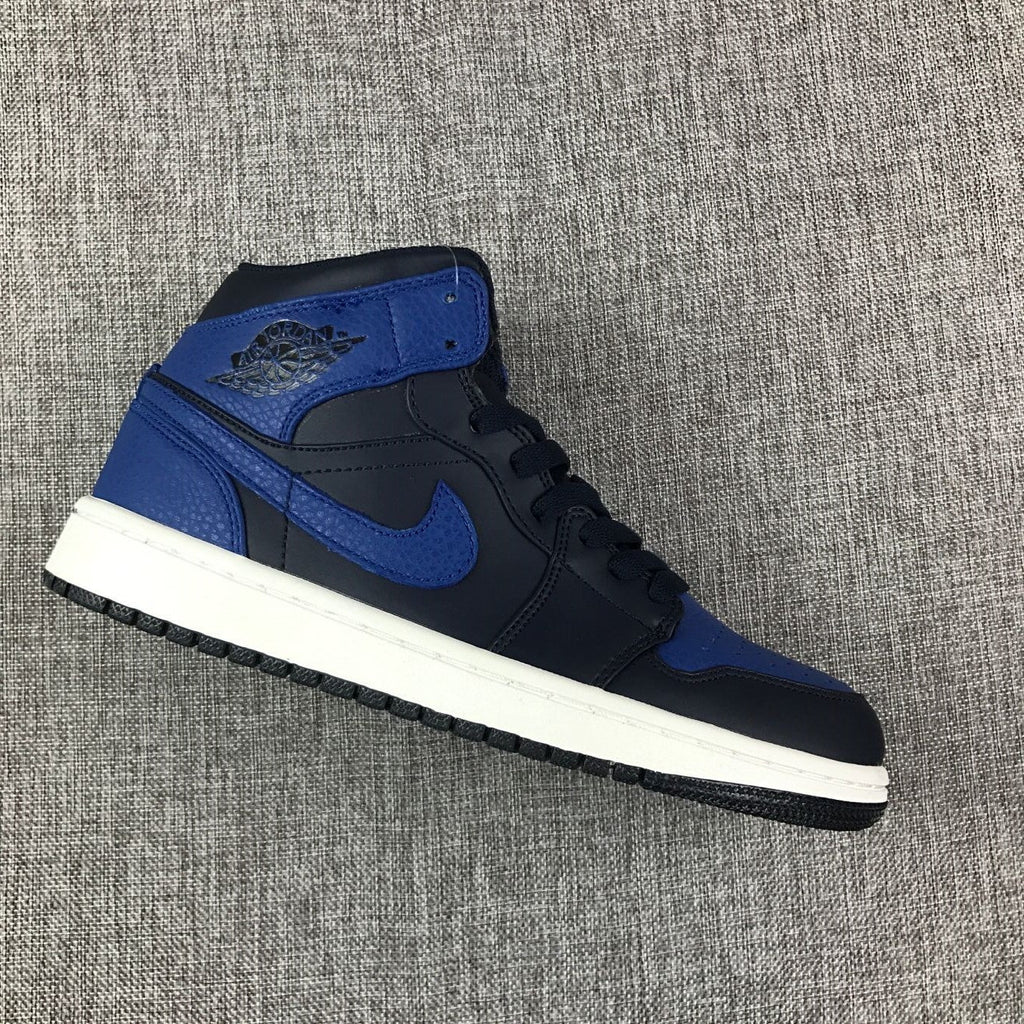 Air Jordan 1 Mid Black and Royal Blue High-Top Sneakers