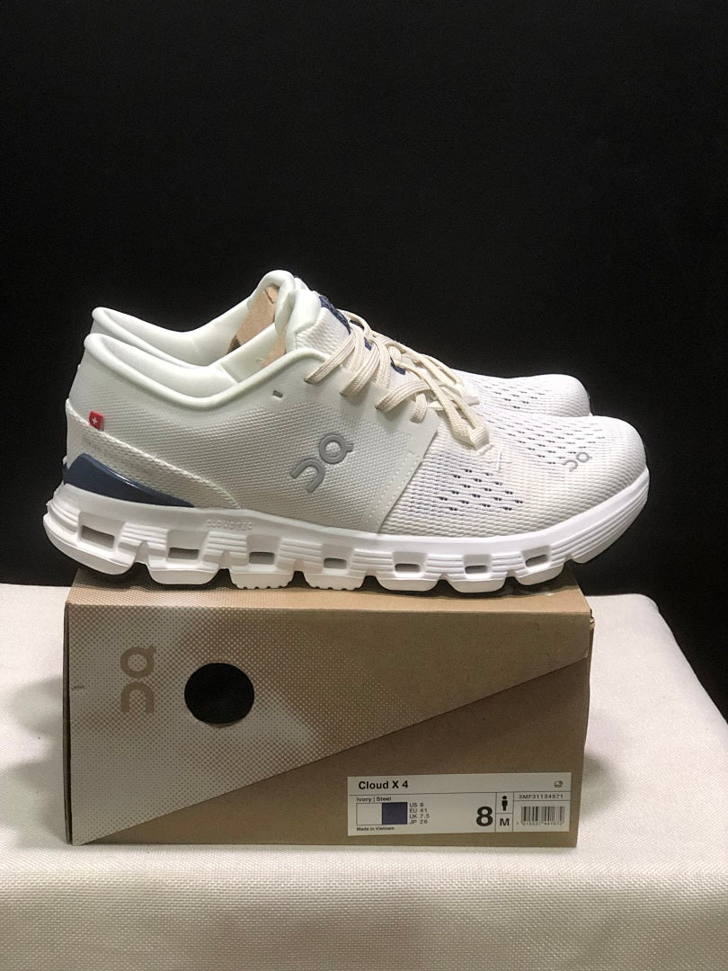 On Cloud X 4 Ivory and Blue Sneakers