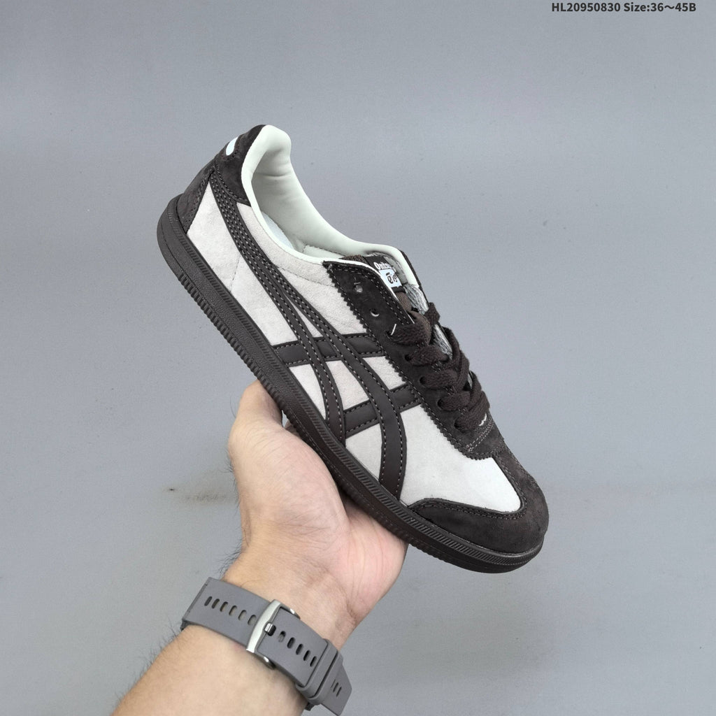 Onitsuka Tiger Tokuten Low-Top Sneakers in White and Dark Brown