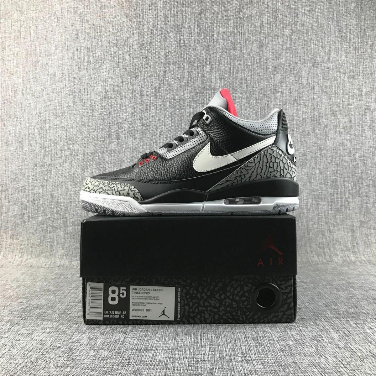 Air Jordan 3 Retro Black Cement Sneakers, Black and Grey