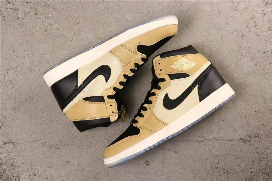 Air Jordan 1 High Premium Black Fossil Pale Ivory Sneakers