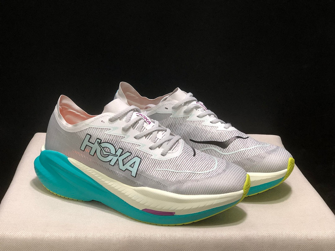 HOKA Mach X 2 Running Shoes, White and Turquoise
