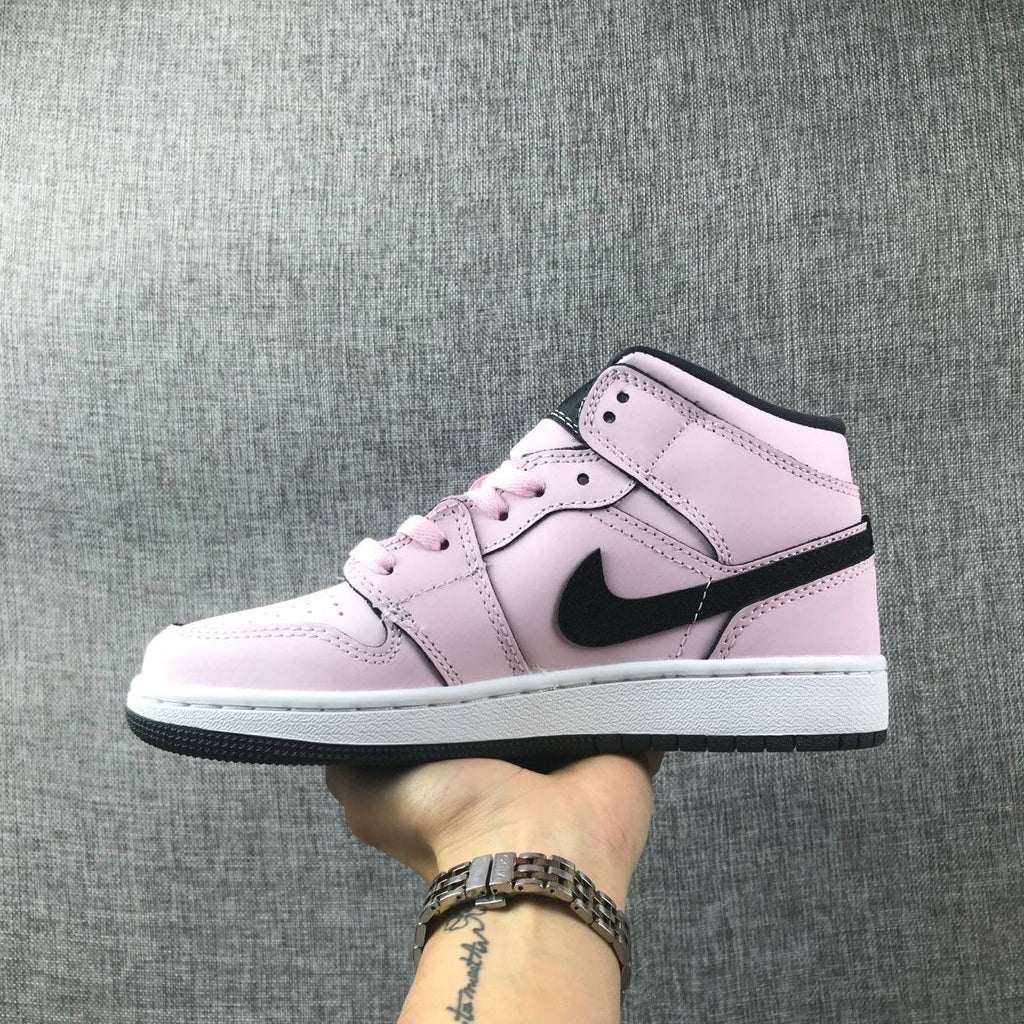 Air Jordan 1 Mid Pink and Black High-Top Sneakers