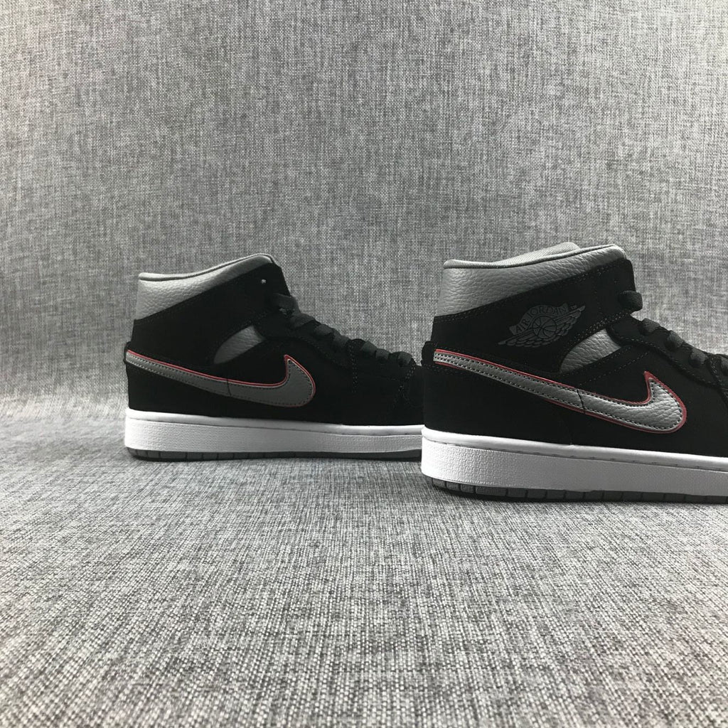 Air Jordan 1 Mid Black Grey Red Sneakers 554724-060