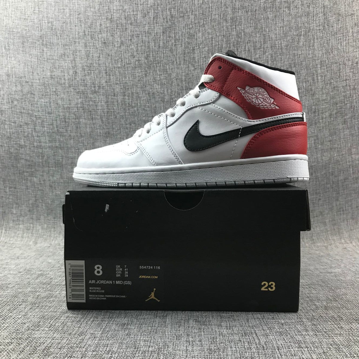 Air Jordan 1 Mid White Red Sneakers 554724-116