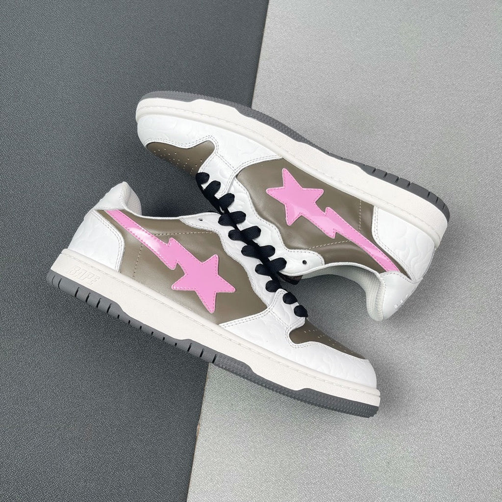 BAPE Sk8 Sta Low-Top Sneakers in White, Taupe and Pink