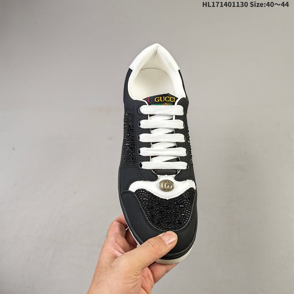 Gucci Screener Distressed Low-Top Sneakers Black and White HL171401130