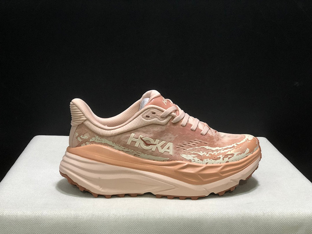 HOKA Stinson 7 Trail Running Shoes in Blush and Cream