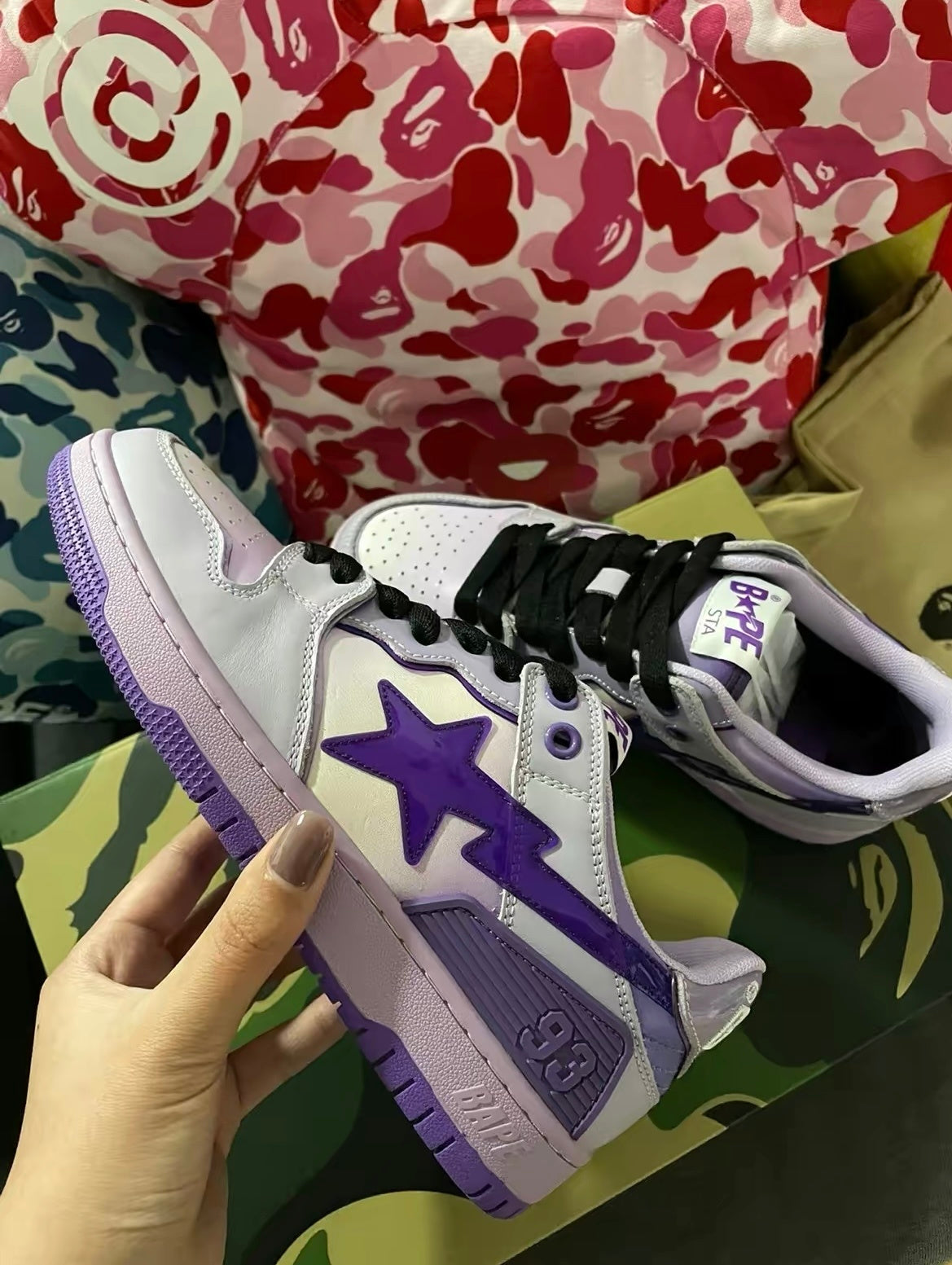 BAPE SK8 Sta Sneakers in White and Purple