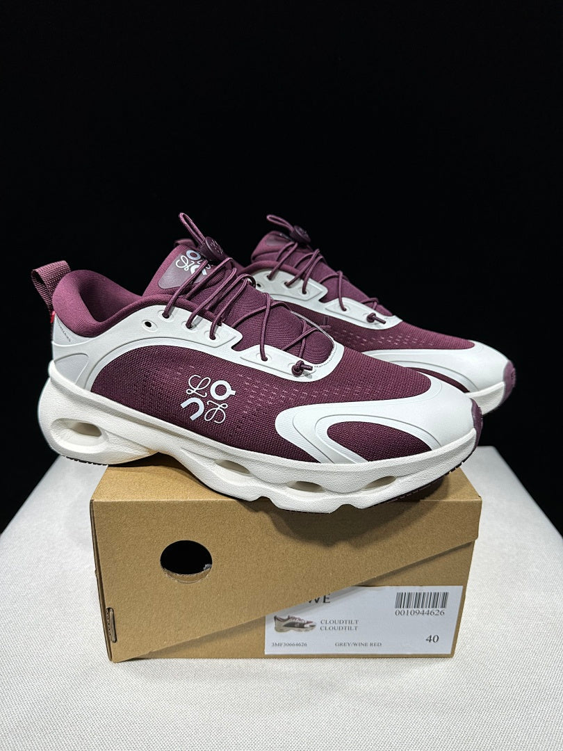 On x LOEWE Cloudventure 3.0 Sneakers, White and Wine Red