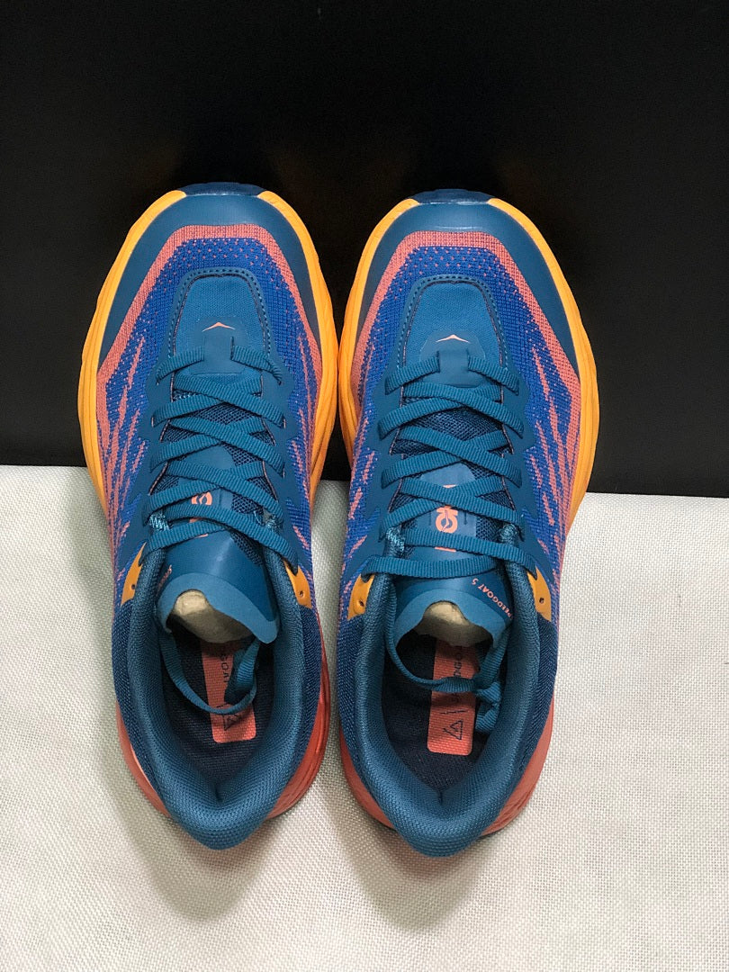 HOKA Speedgoat 5 Trail Running Shoes, Blue and Orange