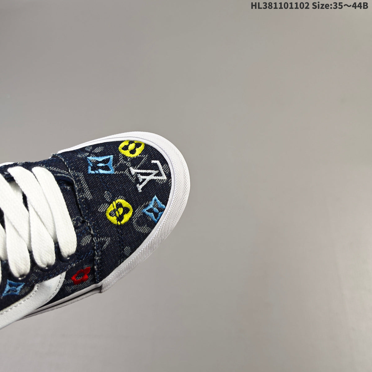 Vans Knu Skool Low-Top Sneakers in Navy Monogram Denim