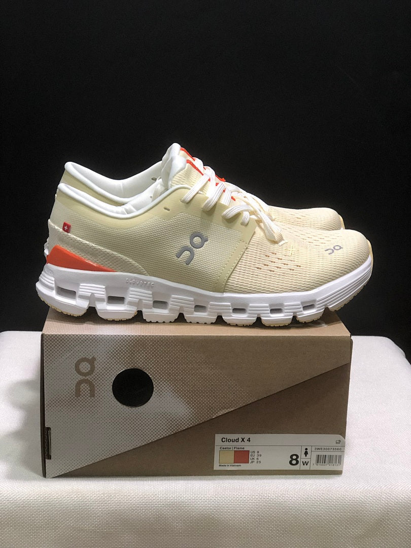 On Cloud X 4 Sneakers in Cream and Orange