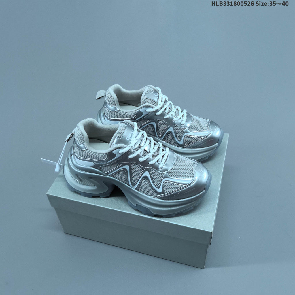 GG-CC Chunky Low-Top Sneakers in Silver and White