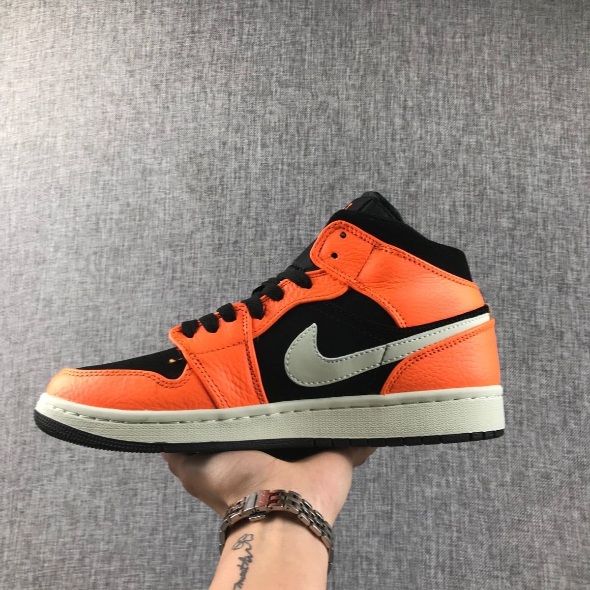 Air Jordan 1 Mid Shattered Backboard Sneakers, Black and Orange