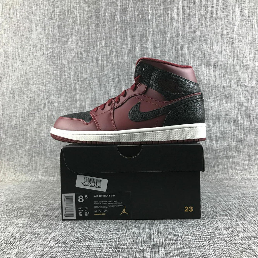 Air Jordan 1 Mid Black and Burgundy Sneakers 554724-601