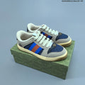 Gucci Screener Distressed Low-Top Sneakers in Beige and Navy
