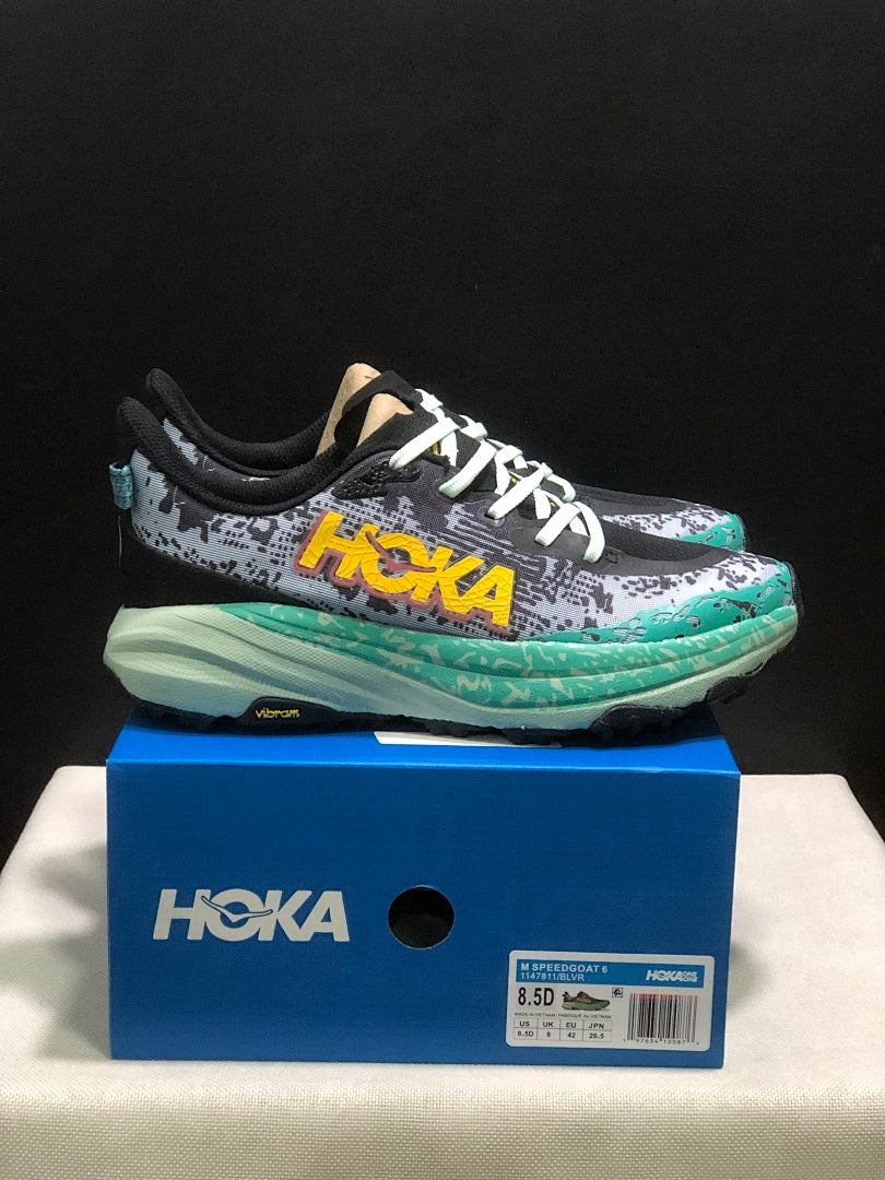HOKA Speedgoat 6 Trail Running Shoes, Gray and Teal