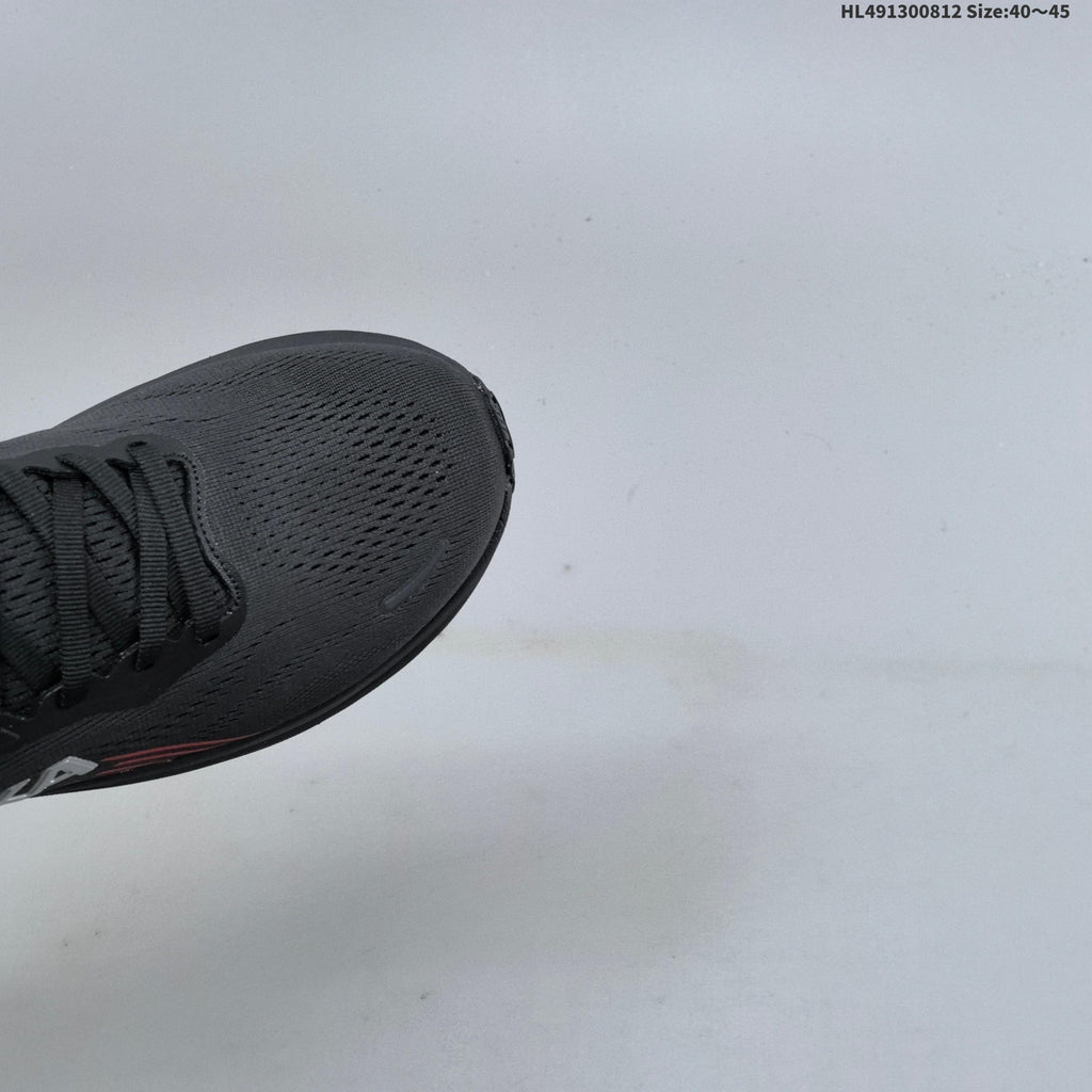 HOKA Clifton 11 Black Running Shoes with Red Accents
