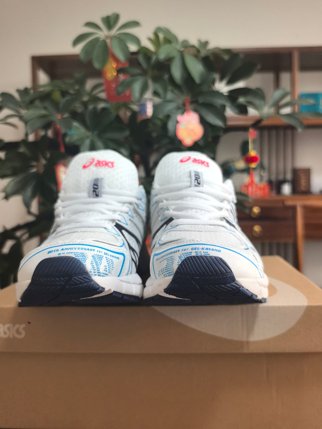 ASICS GEL-KAYANO 20 White and Blue Running Sneakers