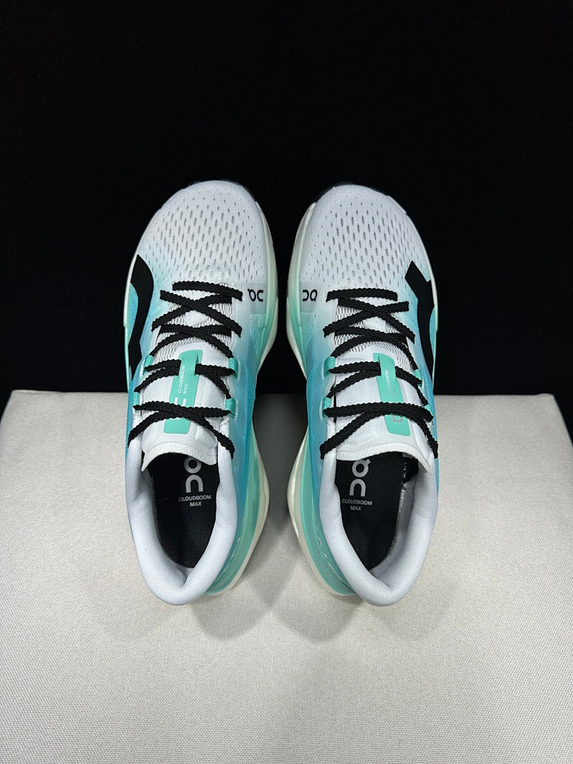 On Cloudboom Max Running Shoes, White and Light Blue