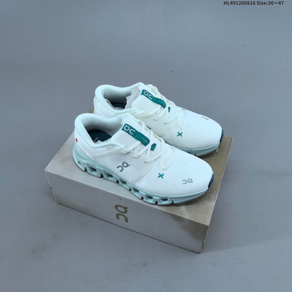 On Cloud X 5 Low-Top Sneakers in White and Mint