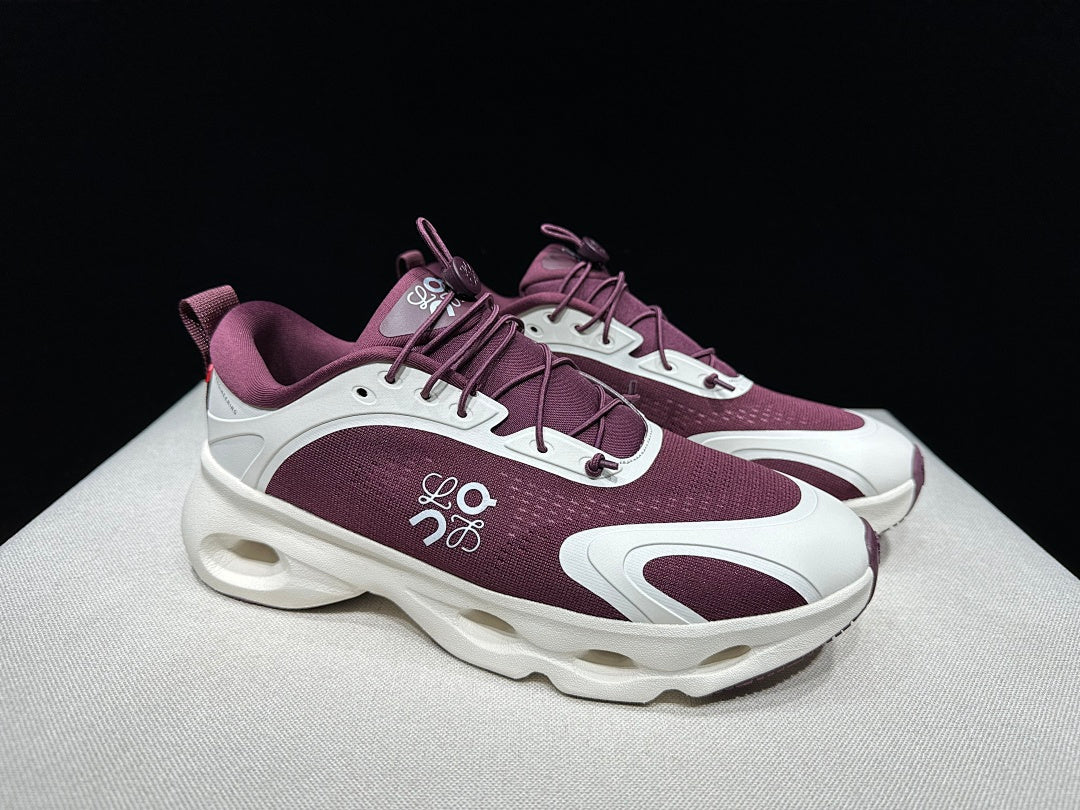 On x LOEWE Cloudventure 3.0 Sneakers, White and Wine Red