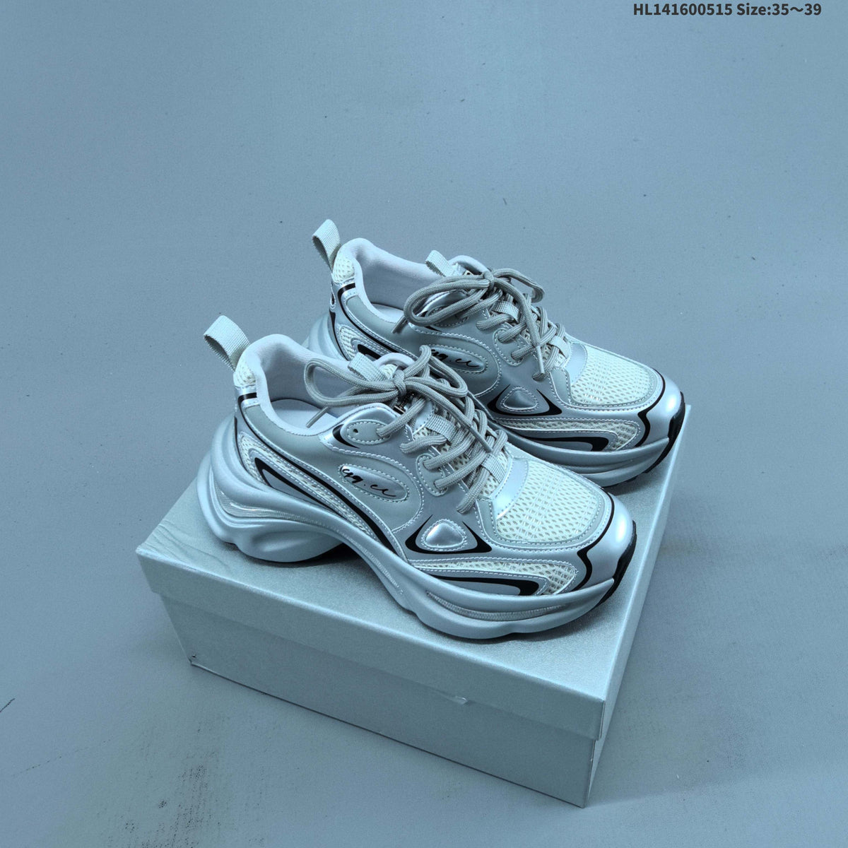 GG-CC G23X4317B Chunky Platform Sneakers, Silver and White