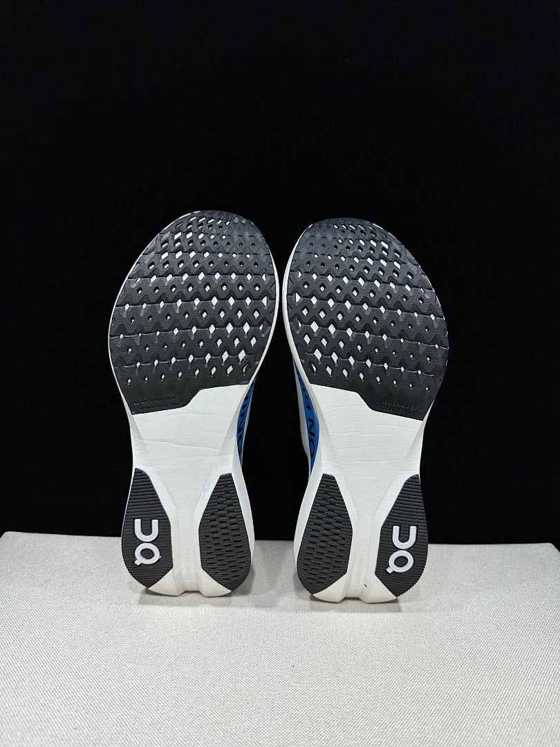 On Cloudboom Strike LS Running Shoes, White and Blue