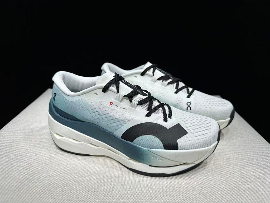 On Cloudboom Max Running Shoes in White and Lake Blue