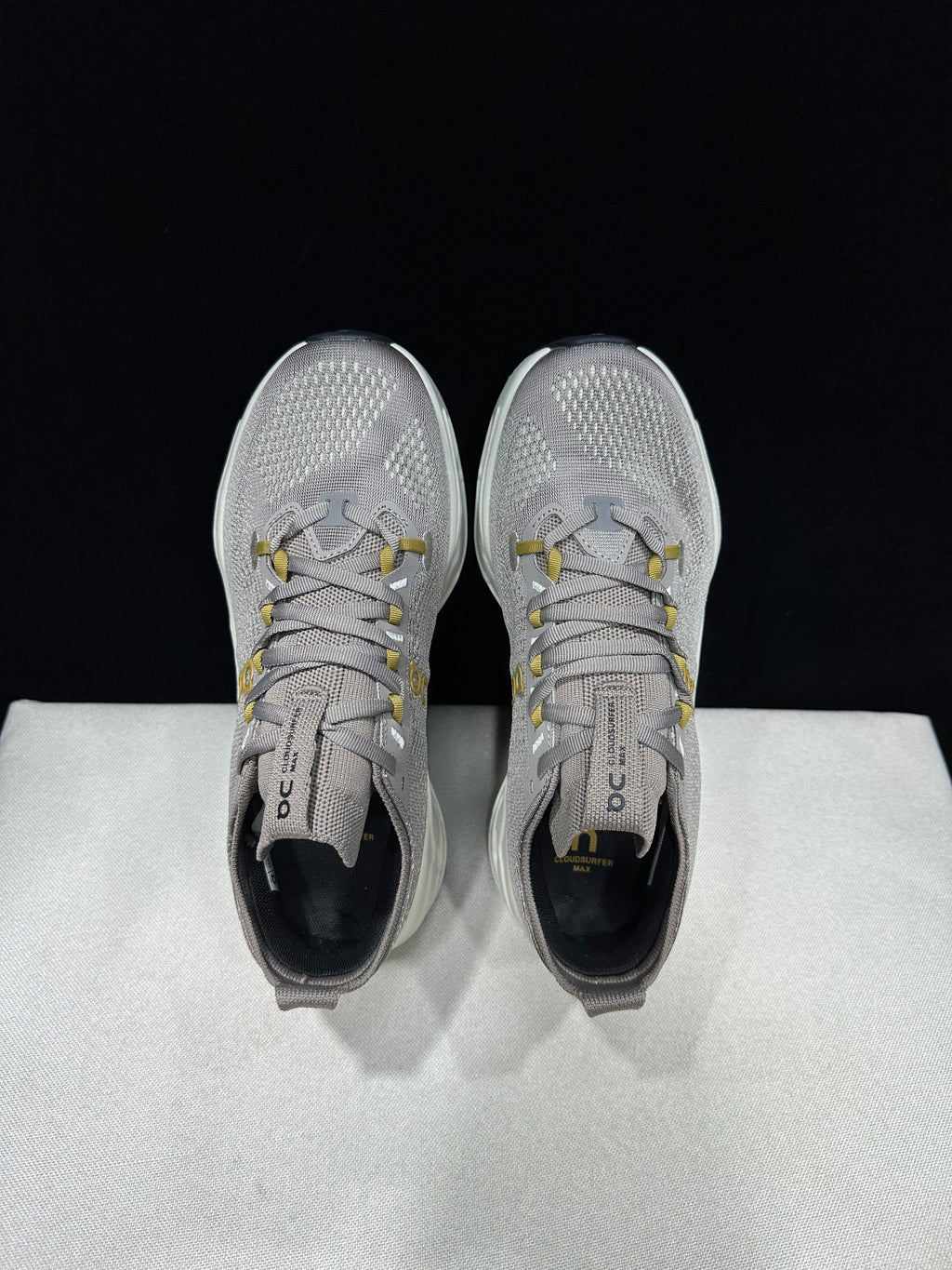 On Cloudsurfer Max Gray Beige Running Sneakers