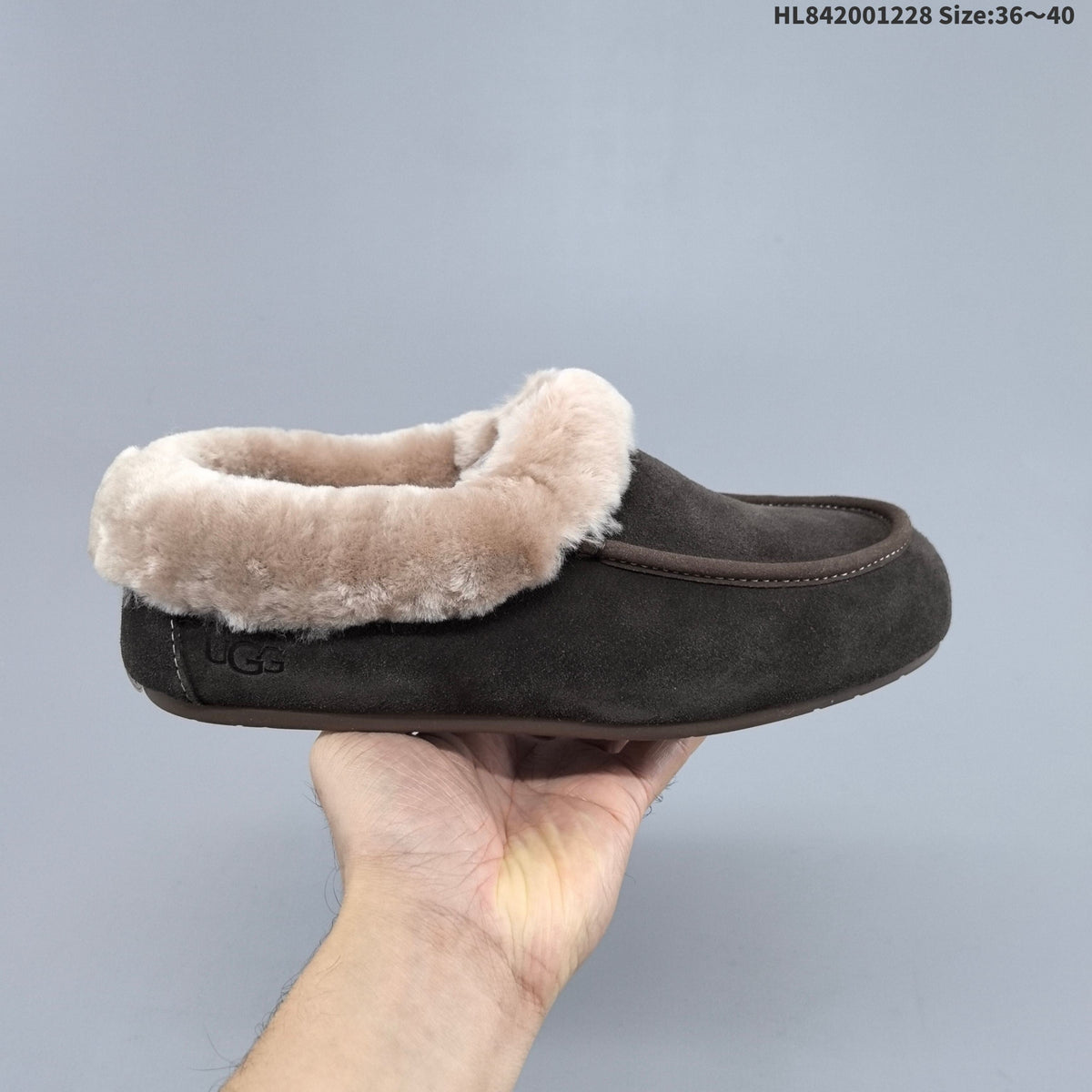 UGG Classic Mini Dipper Suede Slippers with Faux-Fur Trim