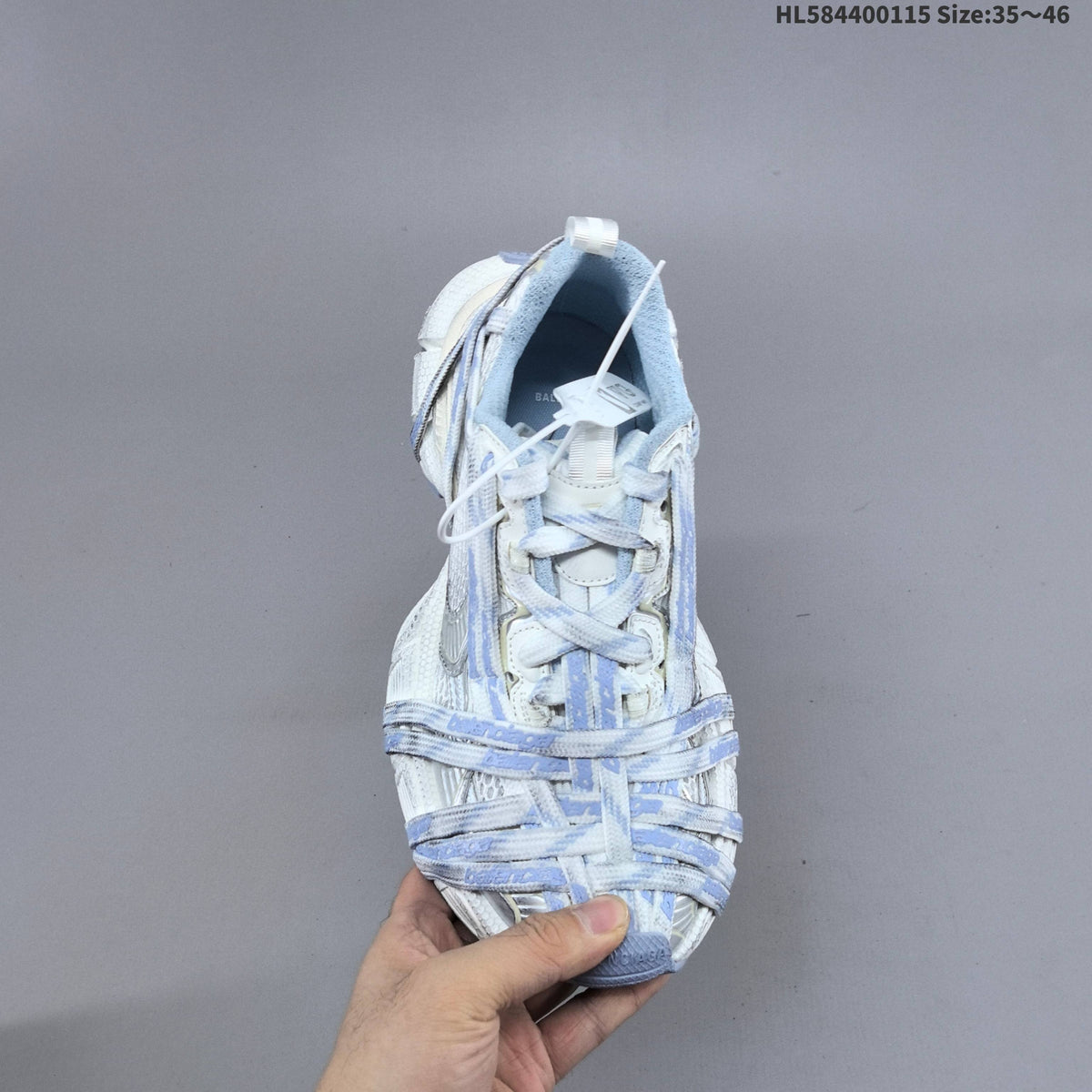 Balenciaga Phantom Sneaker in White and Light Blue, Style 825597