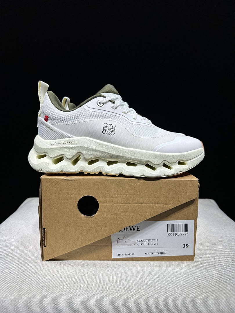 On x Loewe Cloudtilt 2.0 Sneakers, White and Light Green