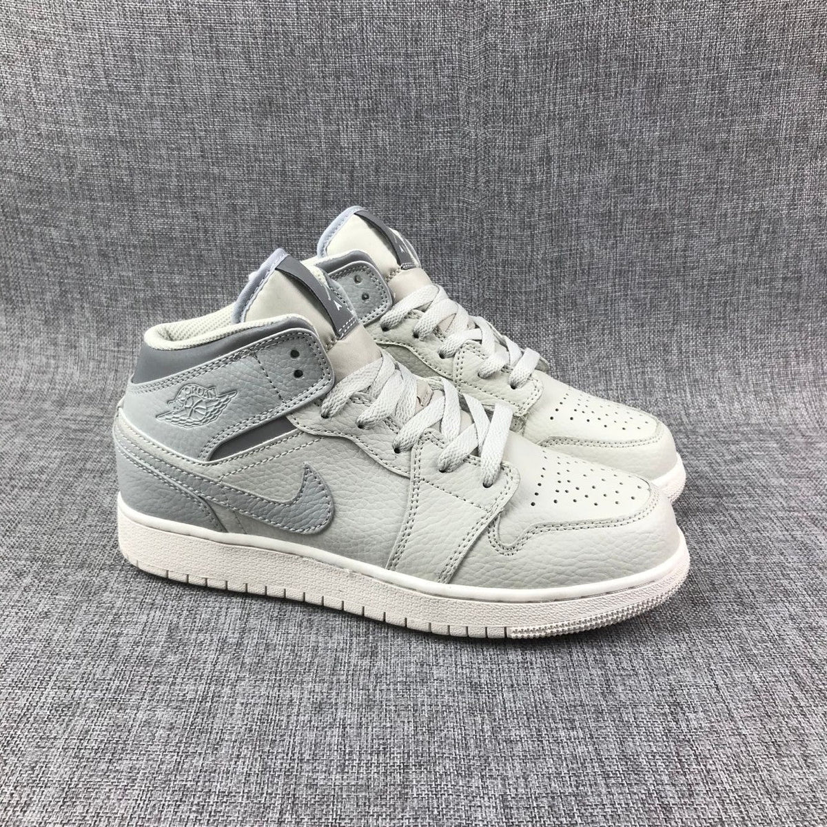 Air Jordan 1 Mid Sneakers in White and Grey