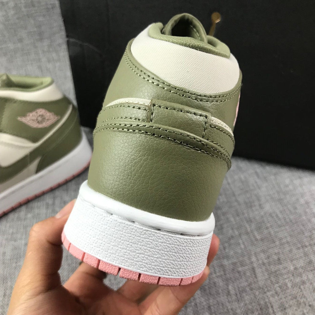 Air Jordan 1 Mid GG Sneakers in Olive Green and White
