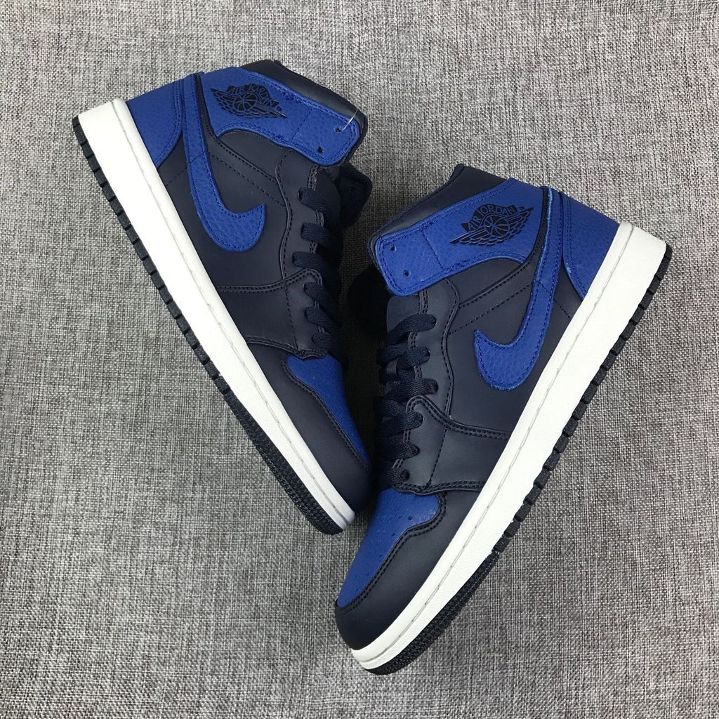 Air Jordan 1 Mid Black and Royal Blue High-Top Sneakers